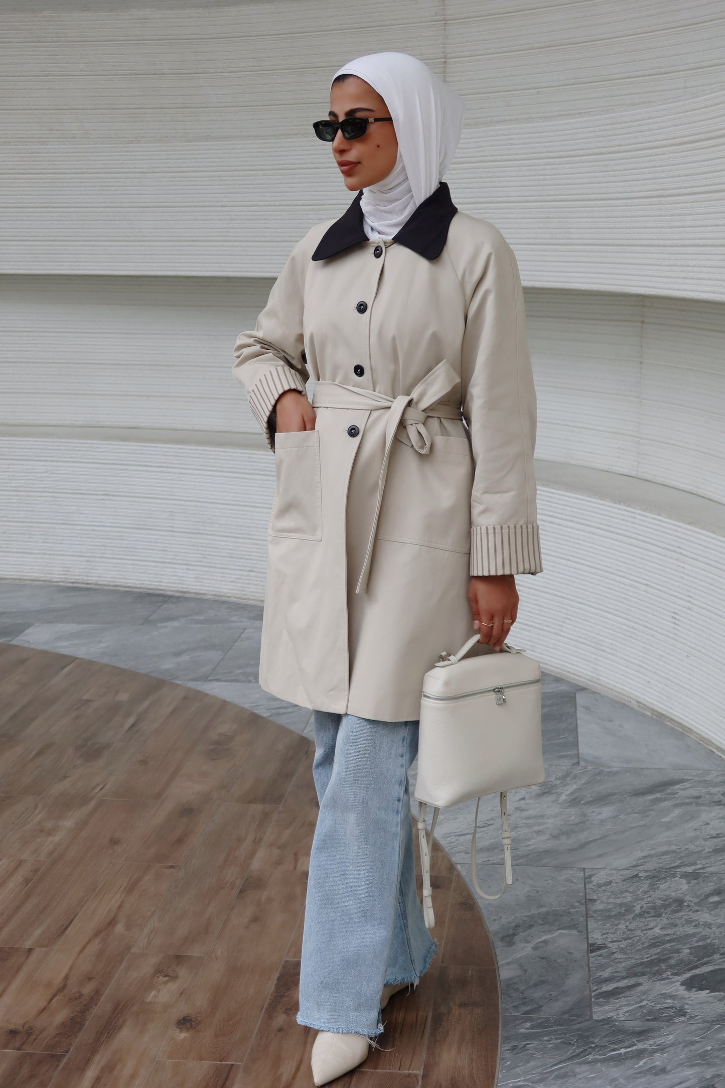 Beige x Black Trench coat
