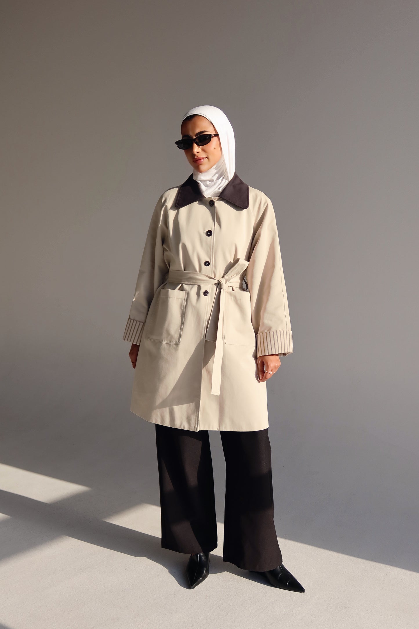 Beige x Black Trench coat