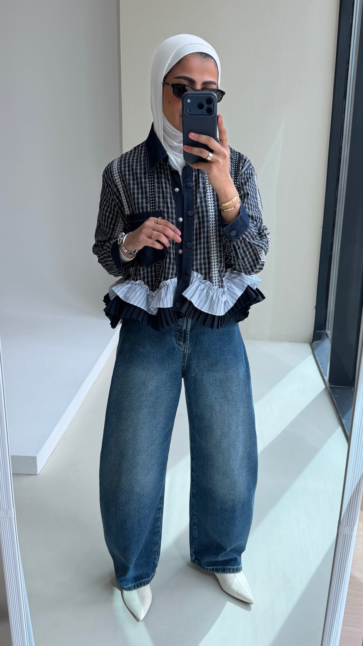 Plaid ruffle shirt