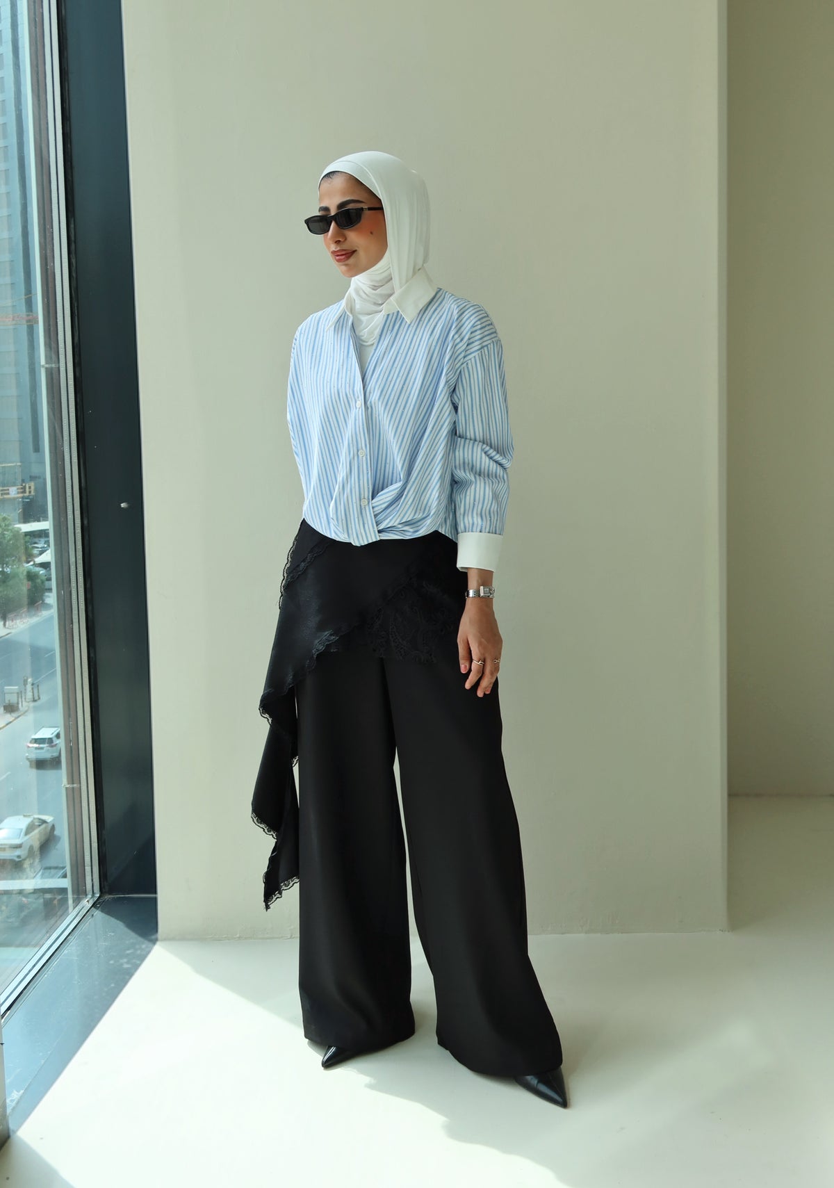 Draped lace trouser