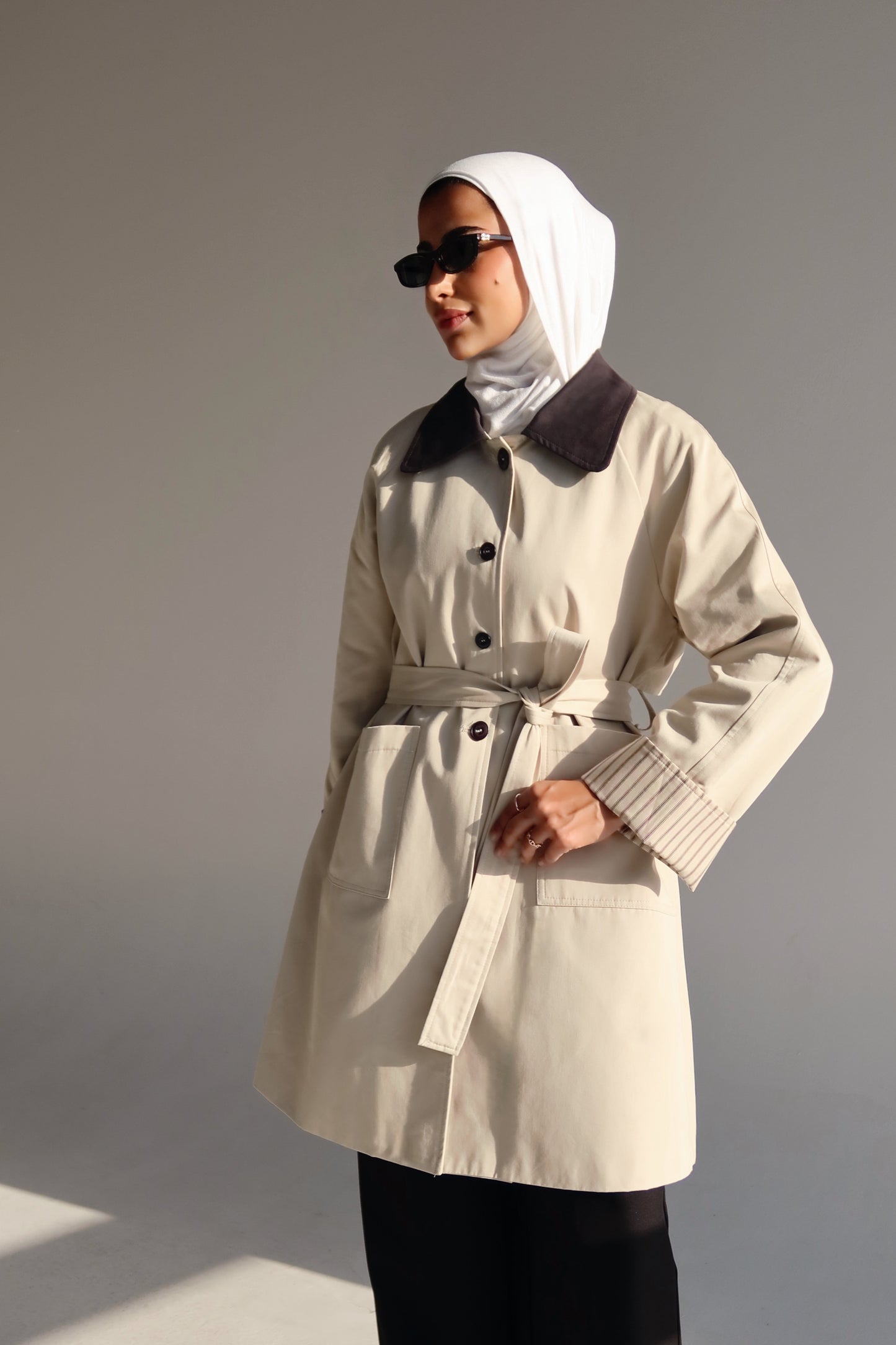 Beige x Black Trench coat