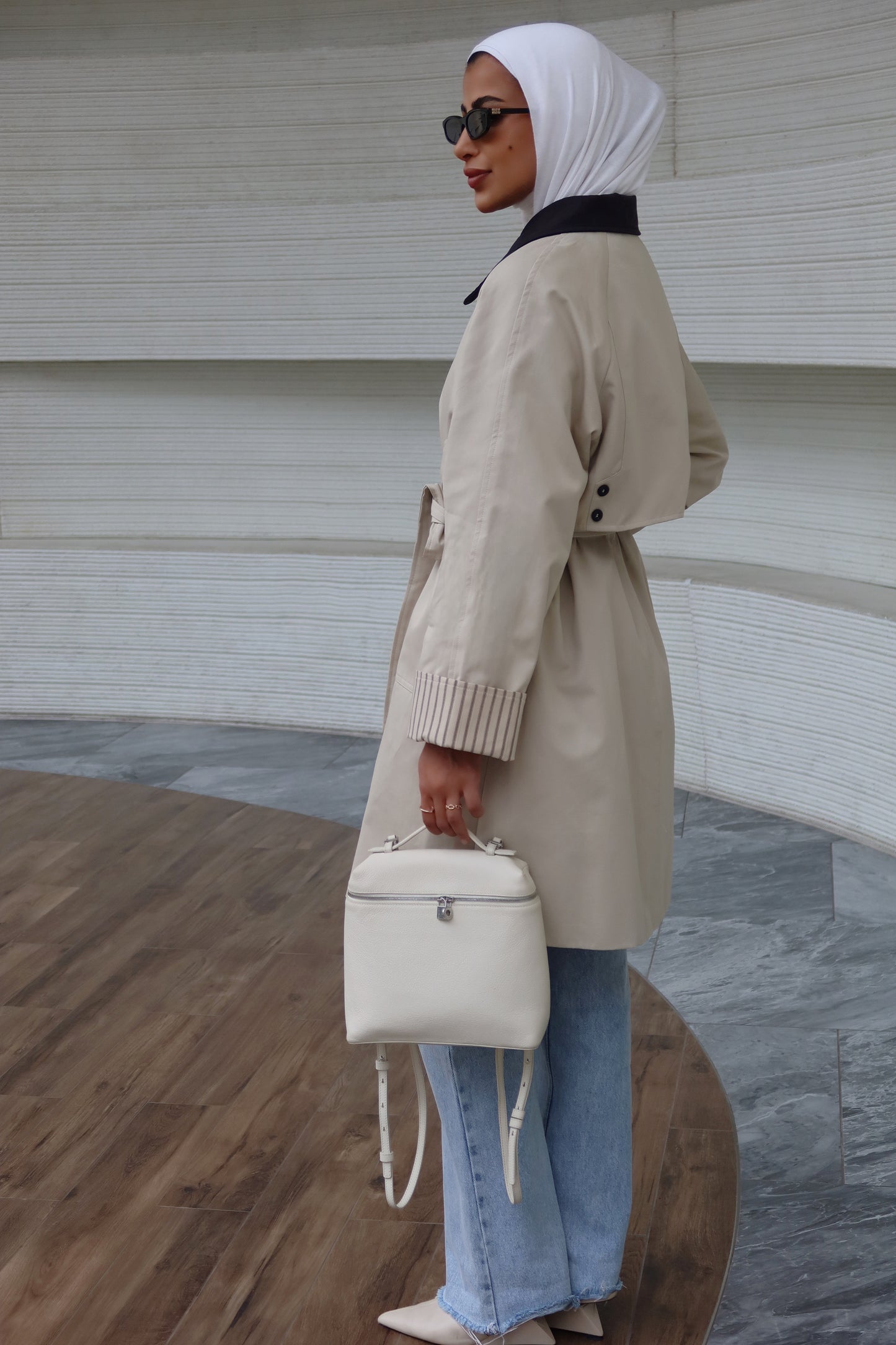 Beige x Black Trench coat