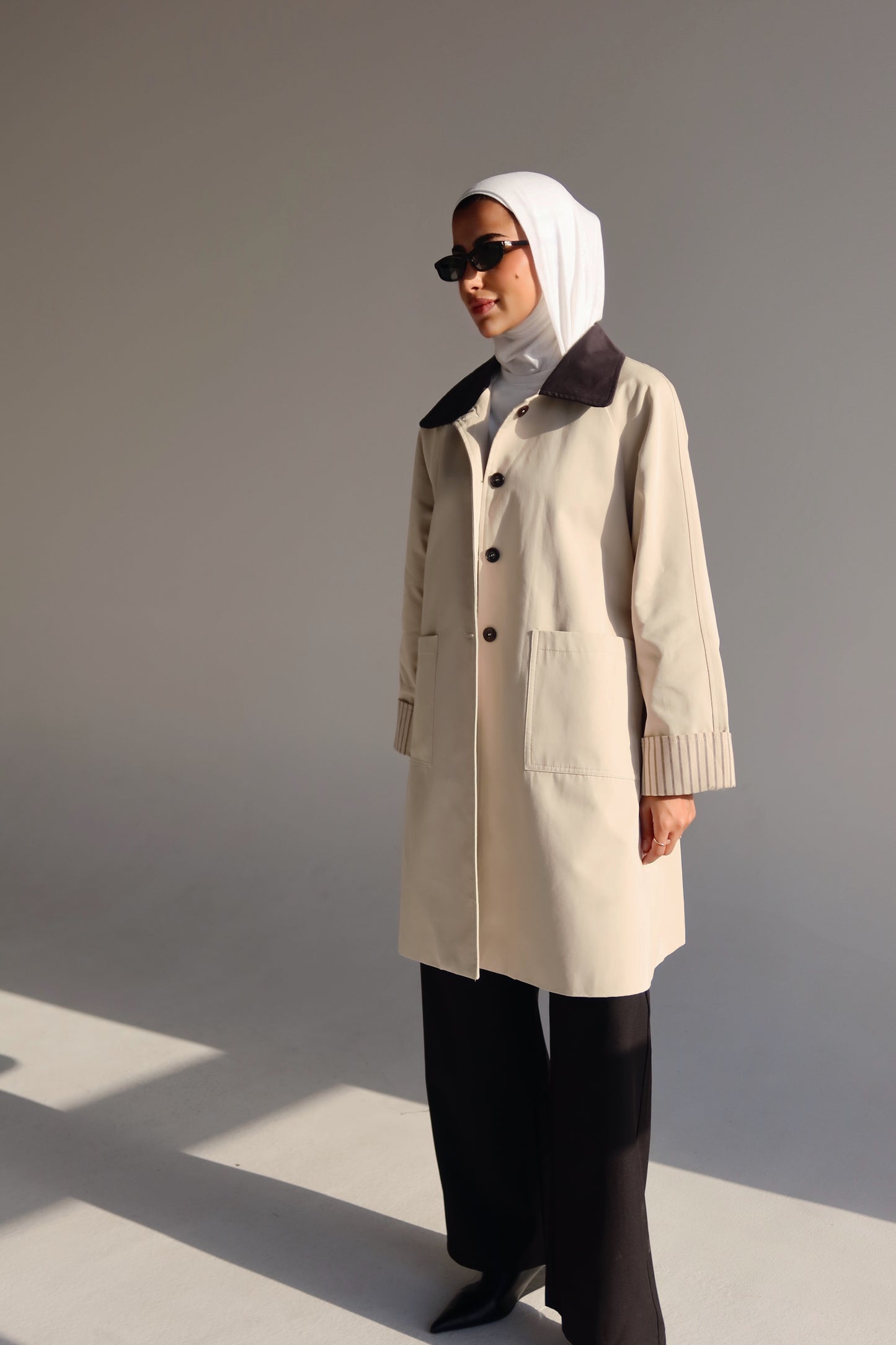 Beige x Black Trench coat
