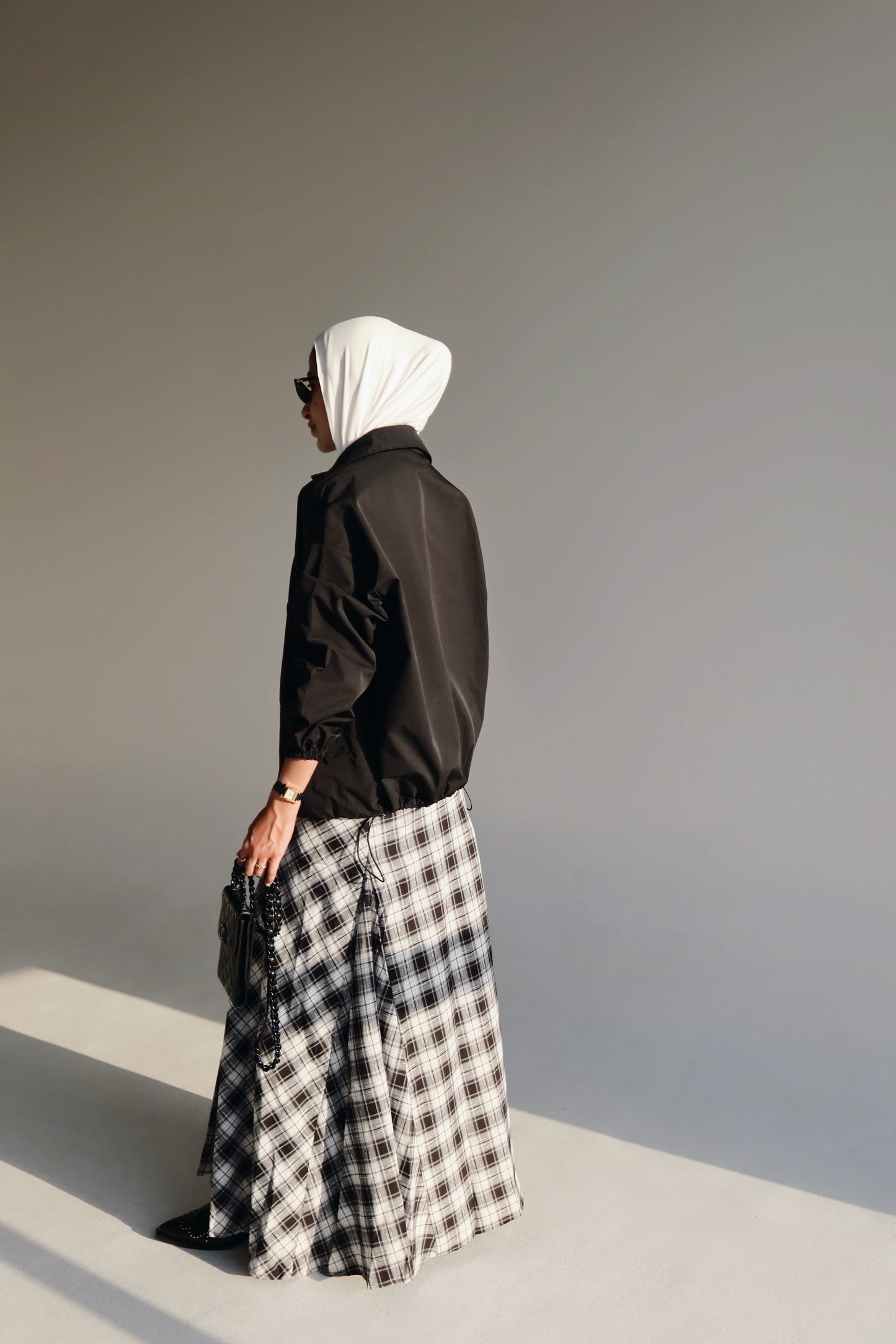 Plaid skirt ( black )