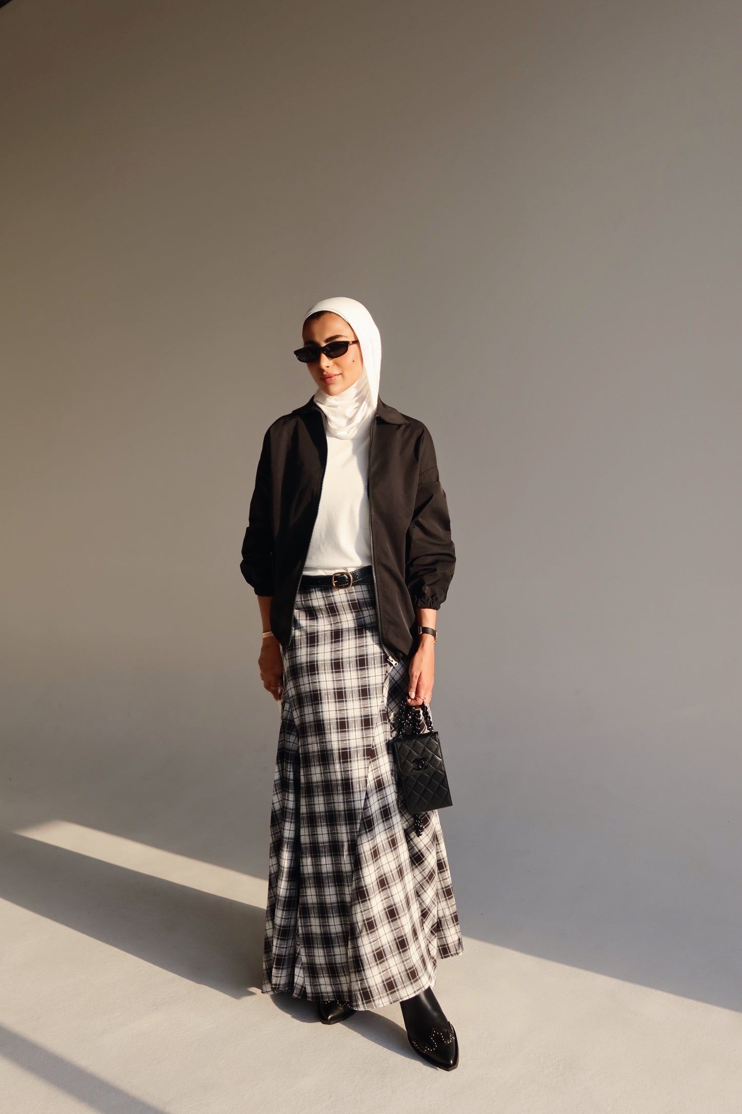 Plaid skirt ( black )