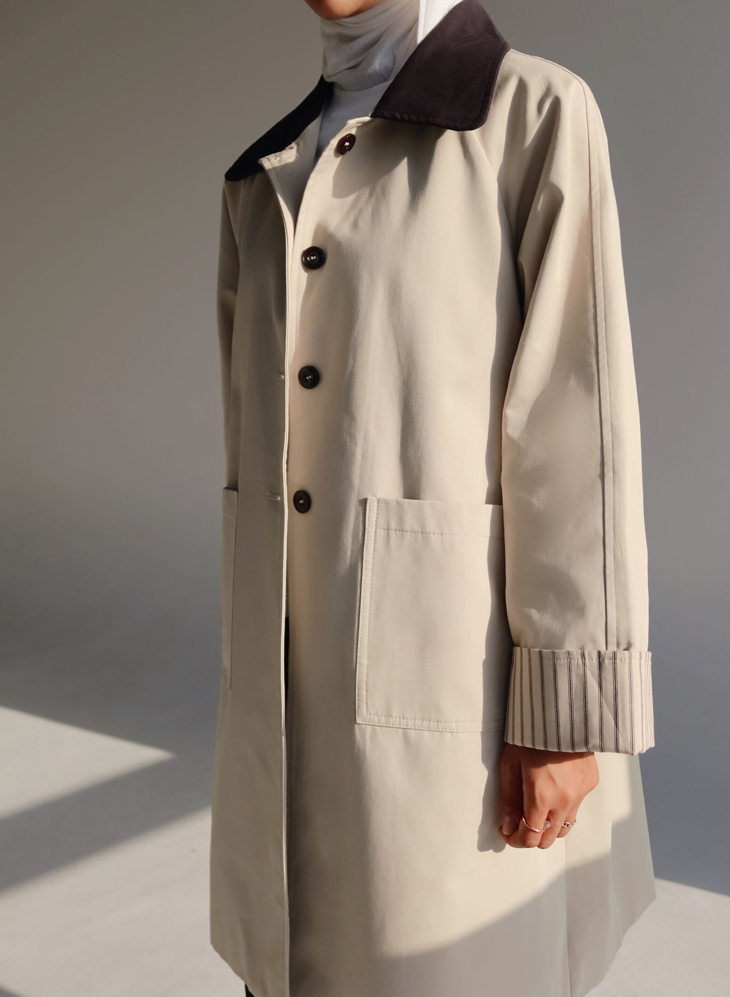 Beige x Black Trench coat