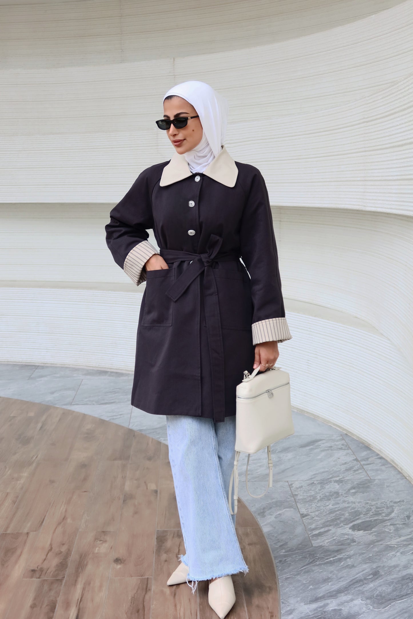 Beige x Navy Trench Coat