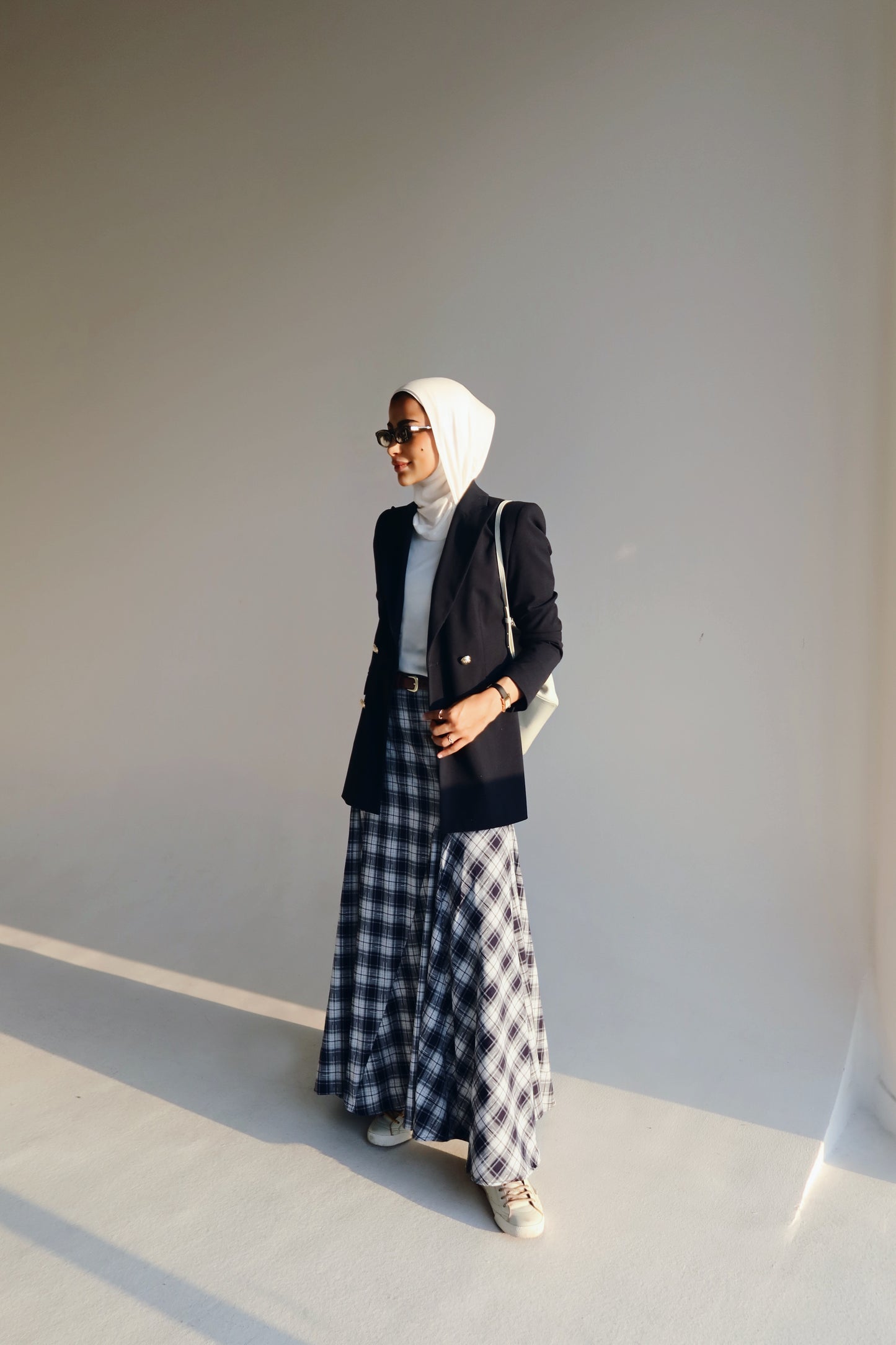 Plaid skirt ( Navy )