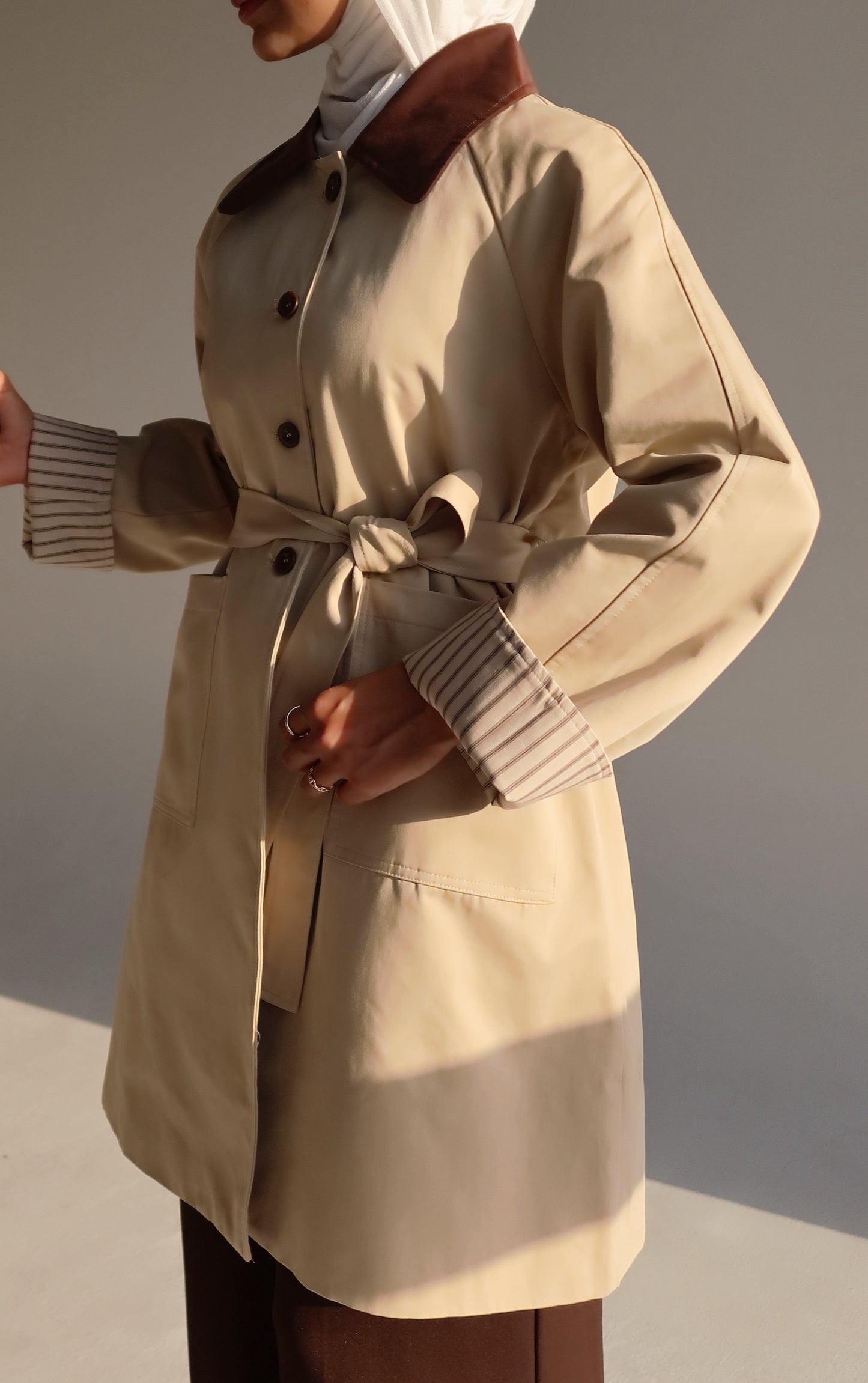 Beige x Brown Trench coat