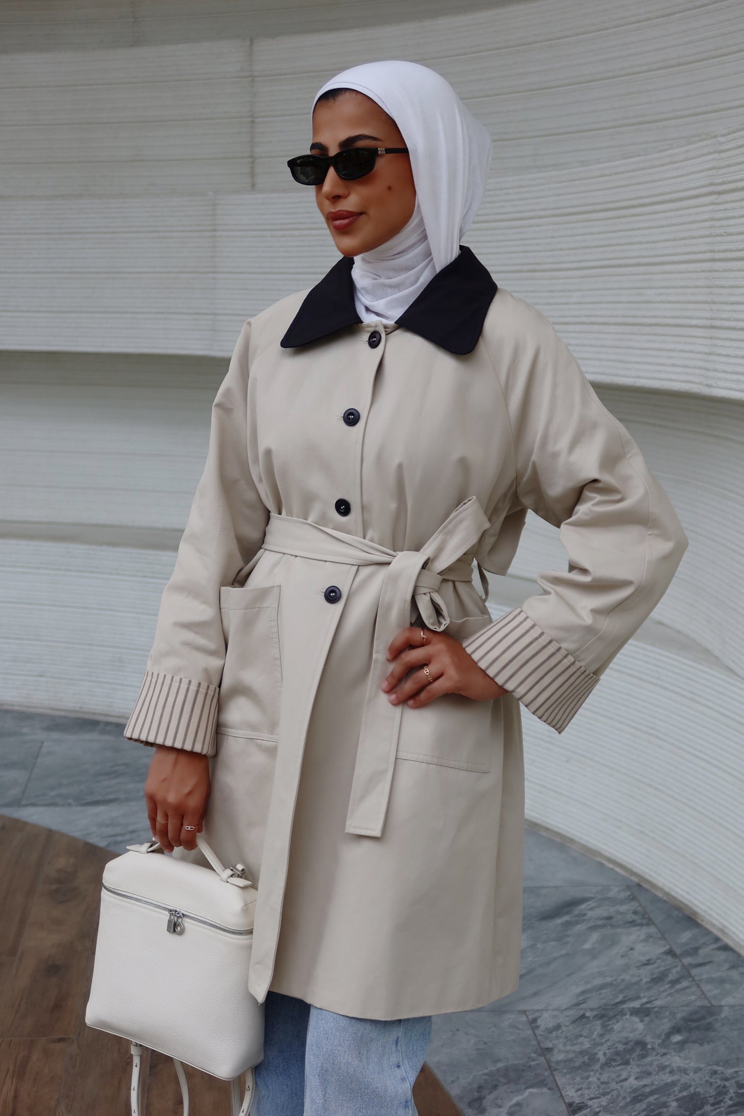 Beige x Black Trench coat