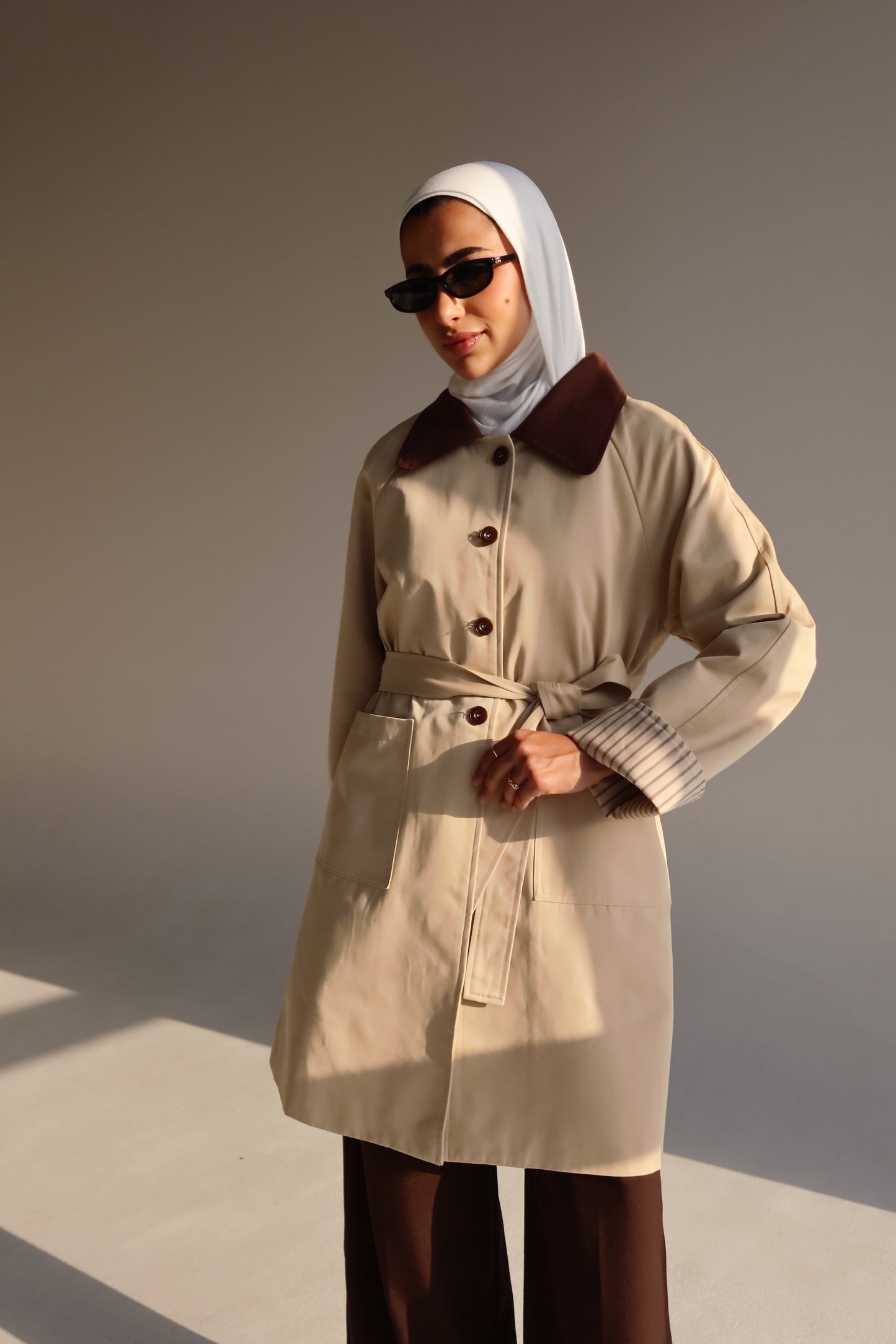 Beige x Brown Trench coat