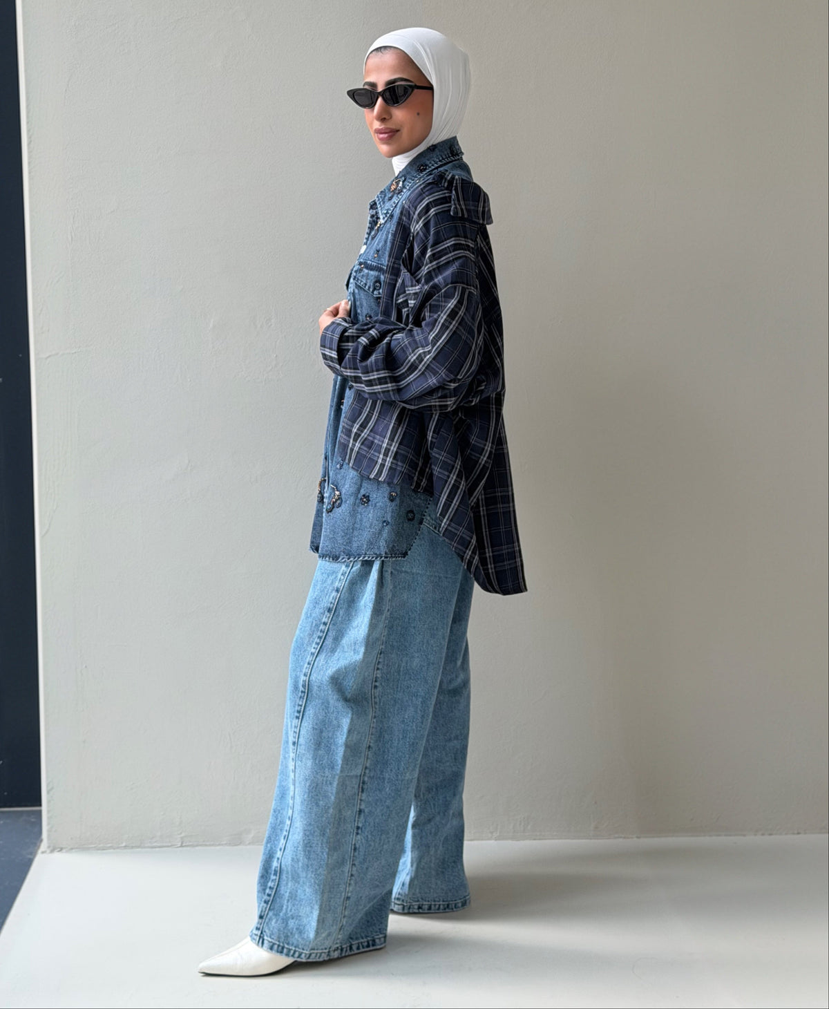Plaid drop shoulder shirt