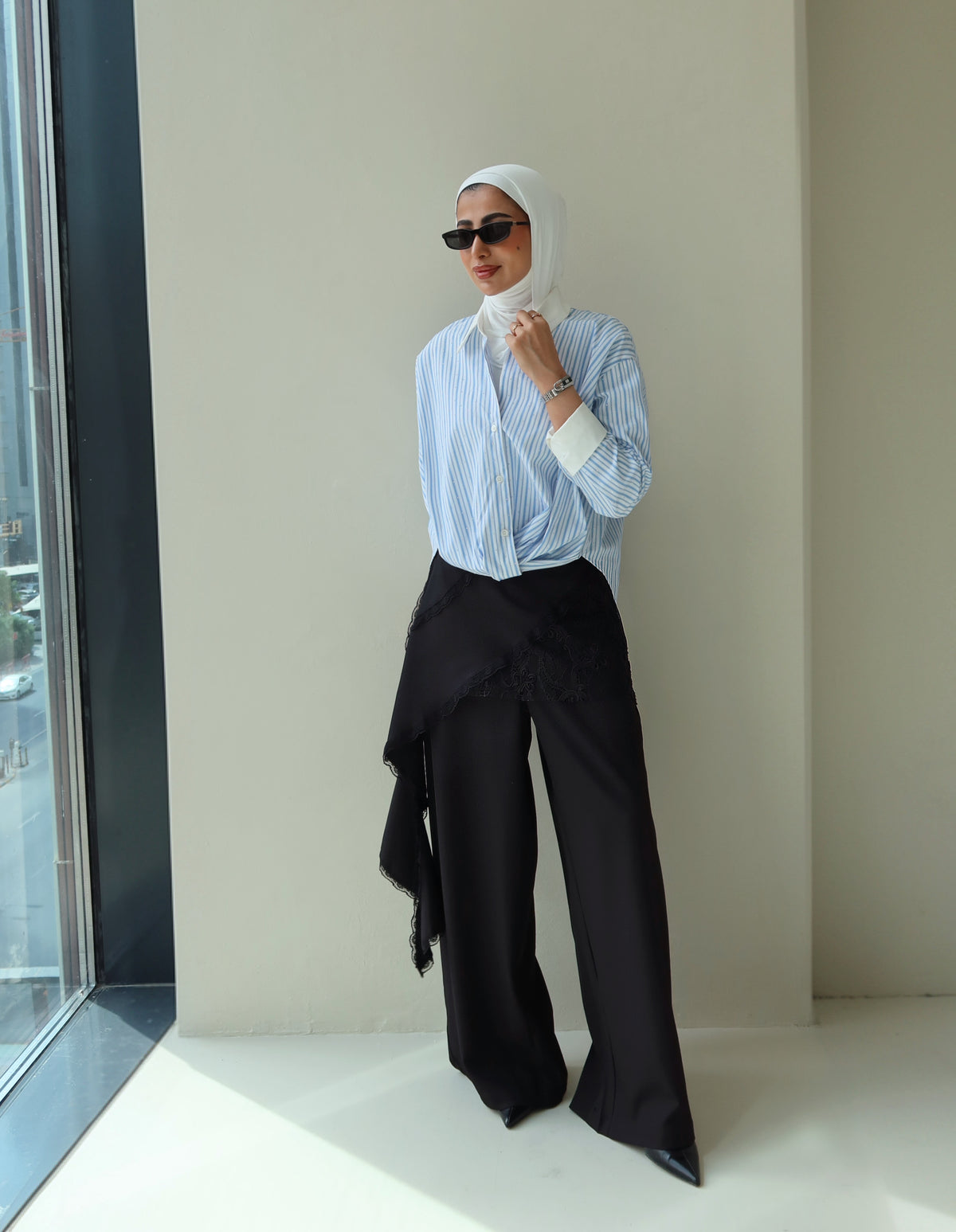 Draped lace trouser