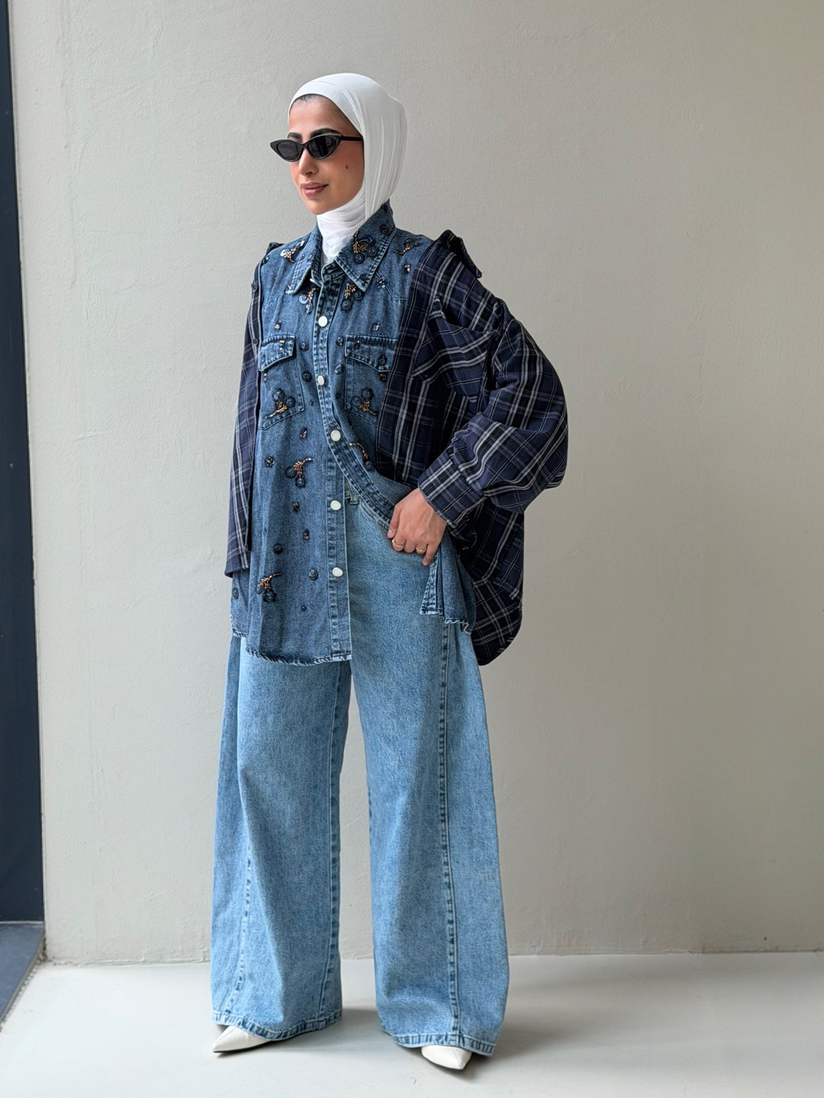 Plaid drop shoulder shirt