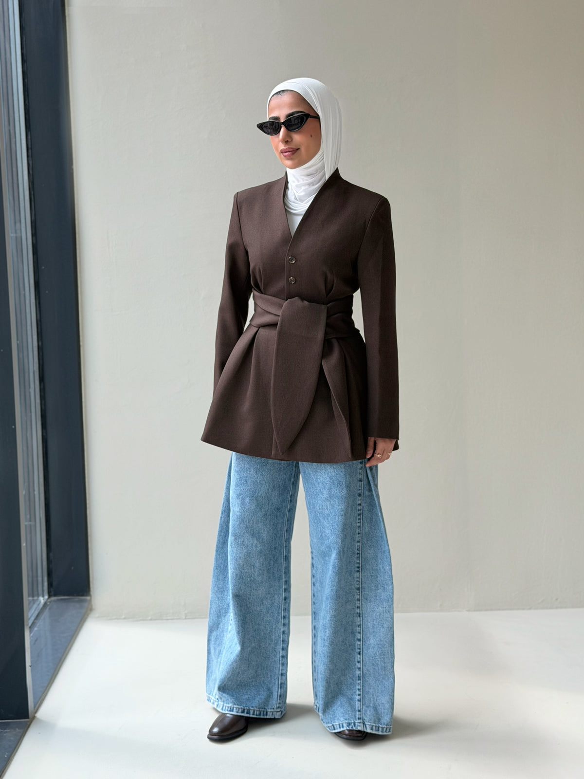 Tie-Waist Blazer (Brown )