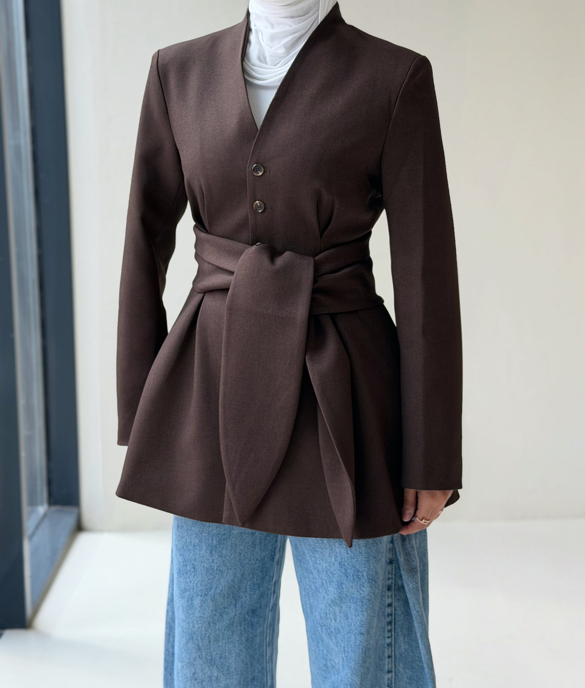 Tie-Waist Blazer (Brown )
