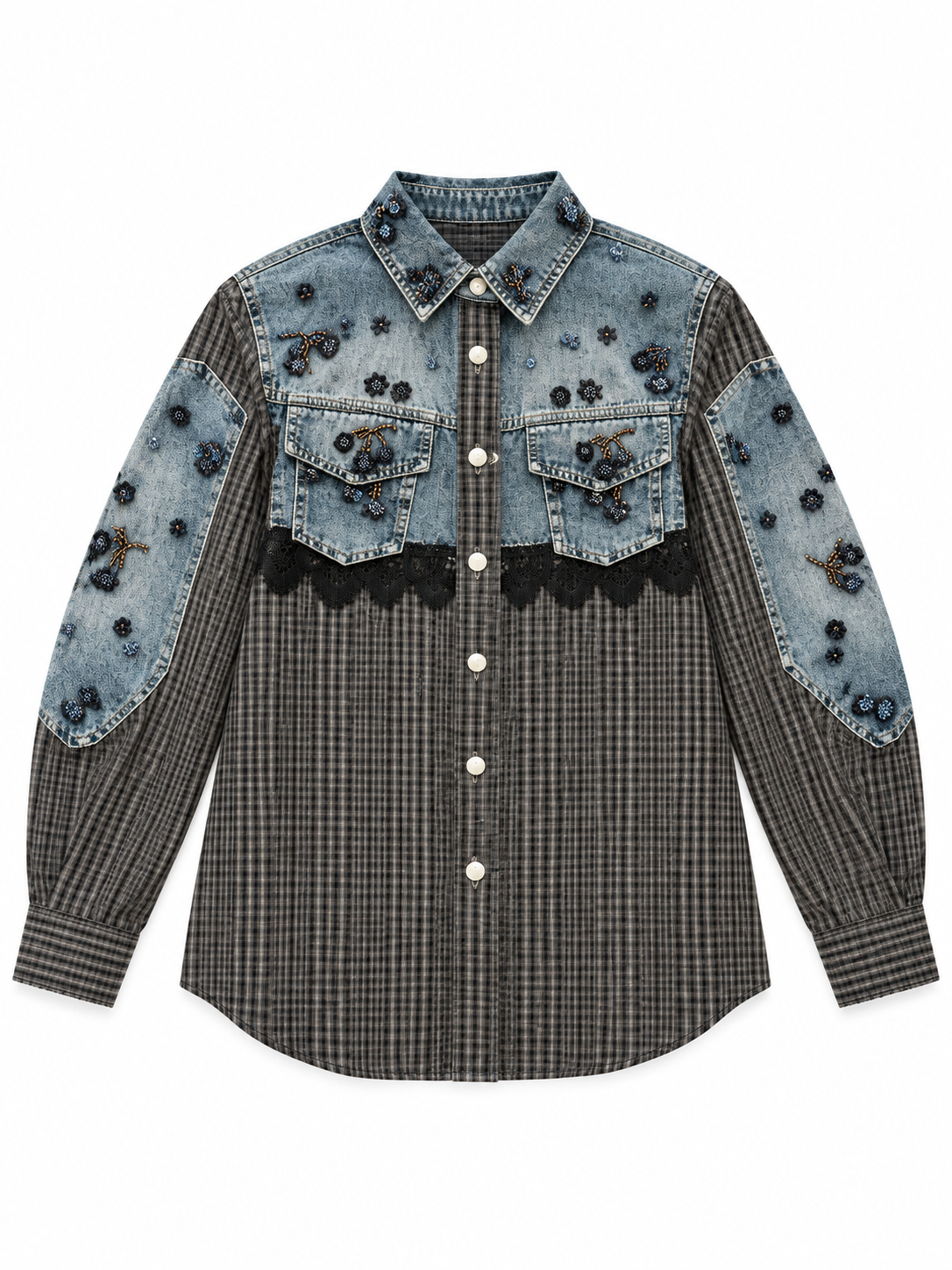 Denim x plaid shirt