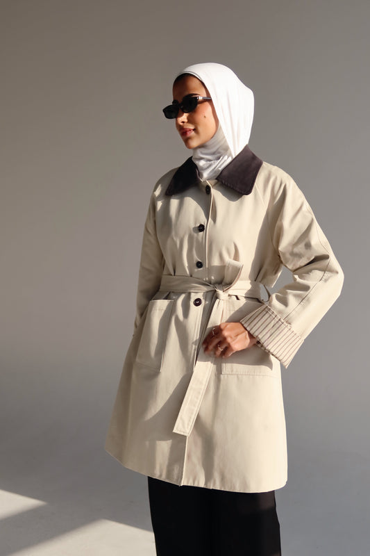 Beige x Black Trench coat