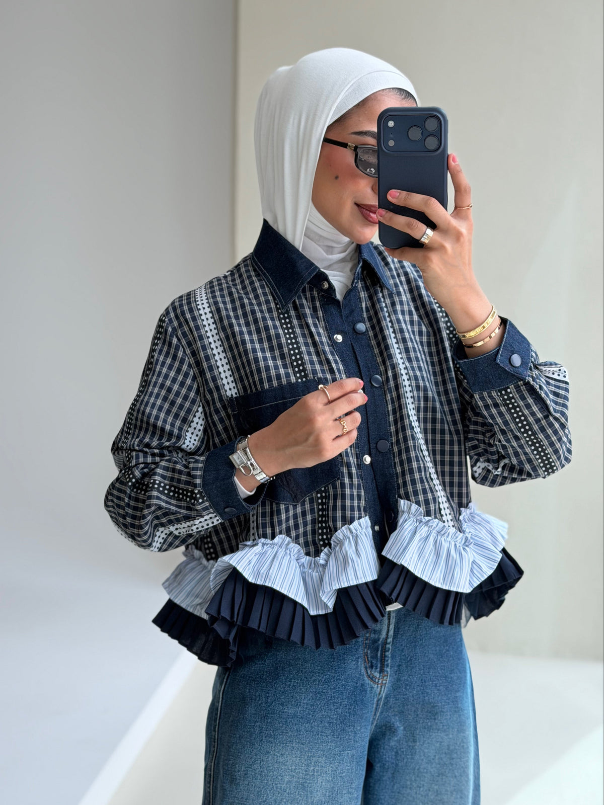 Plaid ruffle shirt