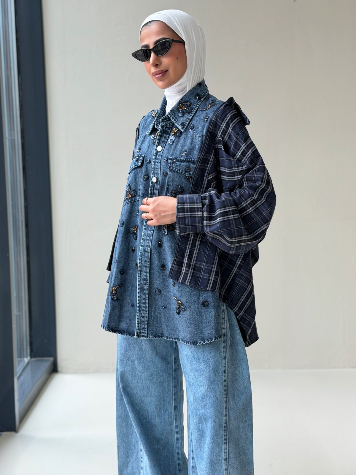 Plaid drop shoulder shirt