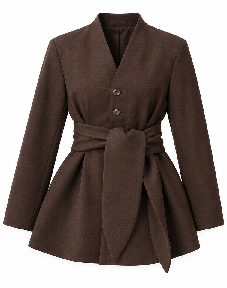 Tie-Waist Blazer (Brown )