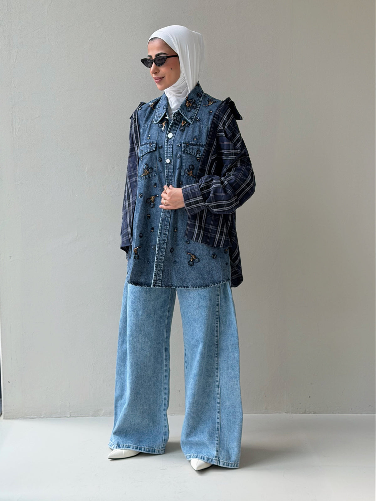Plaid drop shoulder shirt