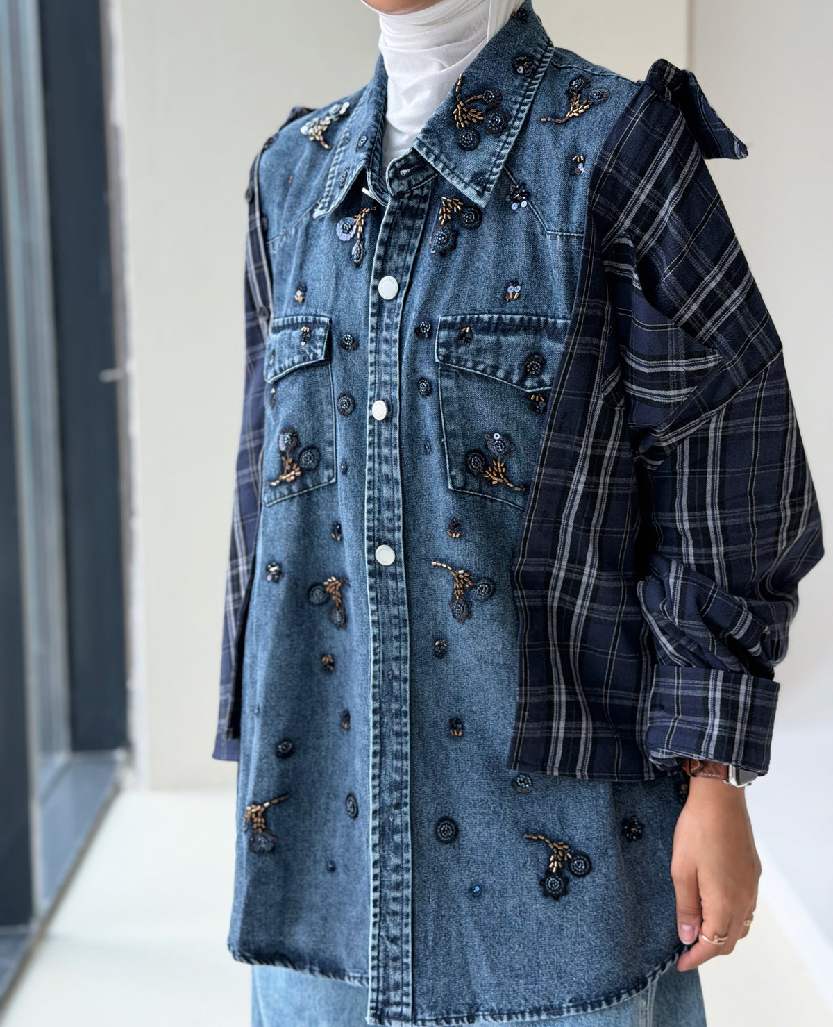 Plaid drop shoulder shirt