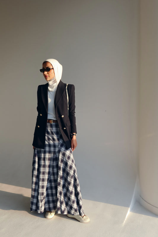 Plaid skirt ( Navy )