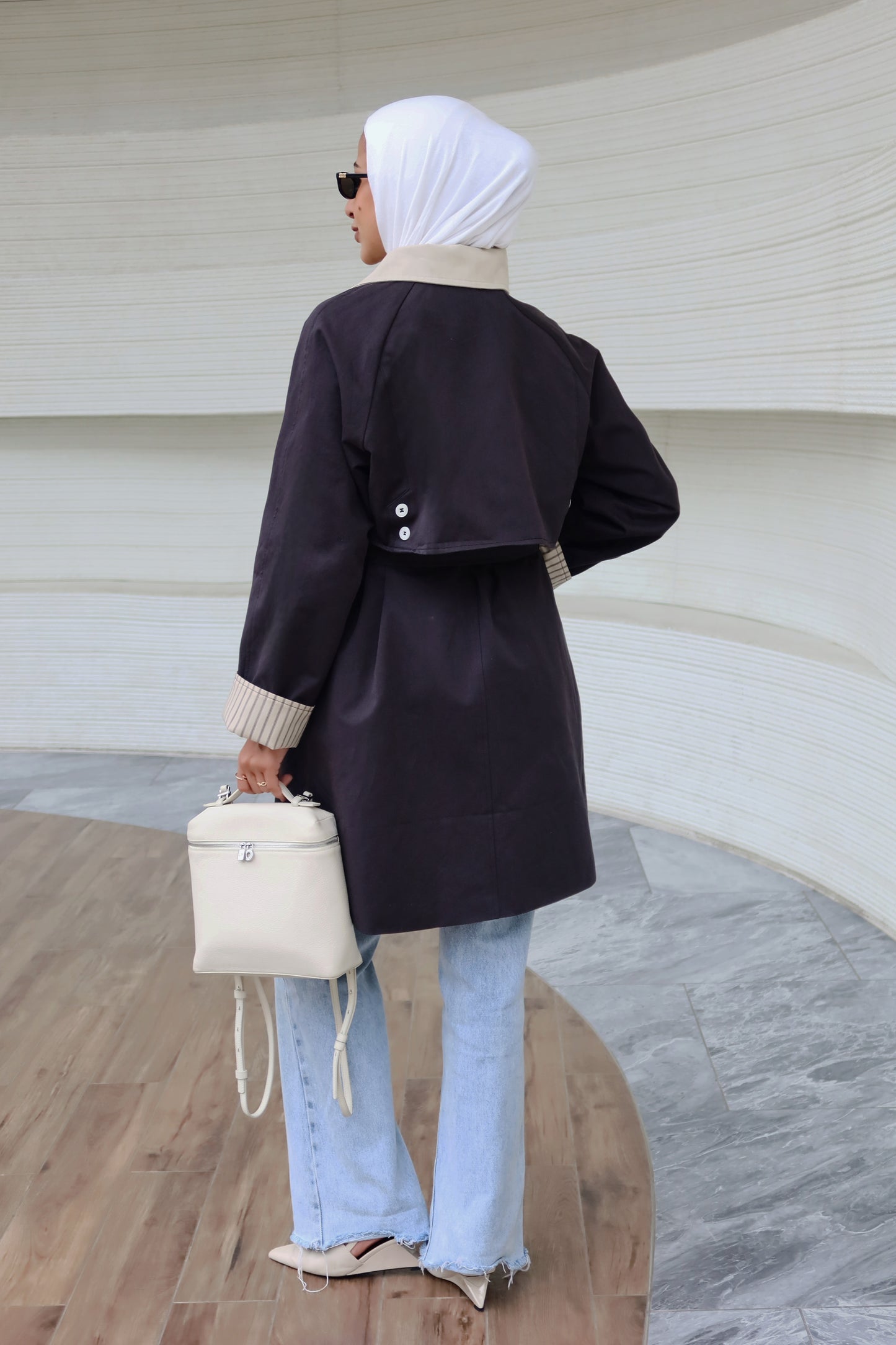 Beige x Navy Trench Coat