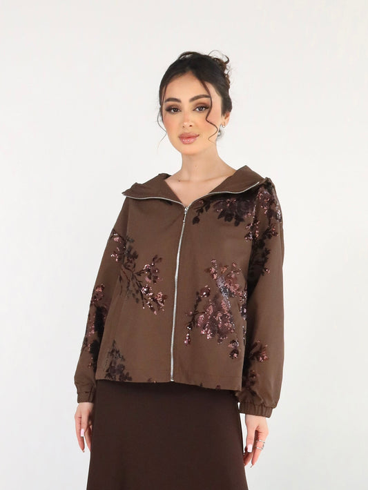 Brown embellished windbreaker