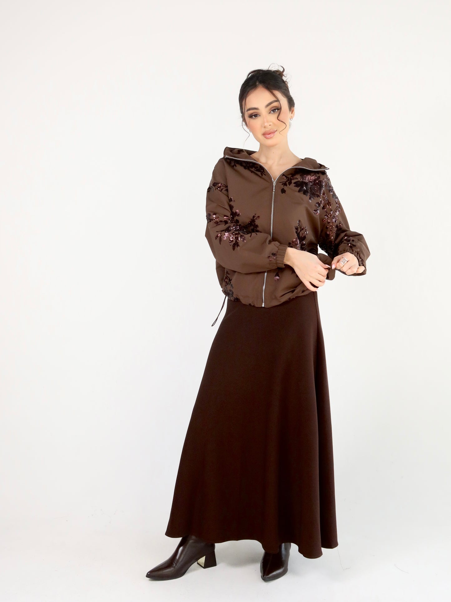 Brown embellished windbreaker