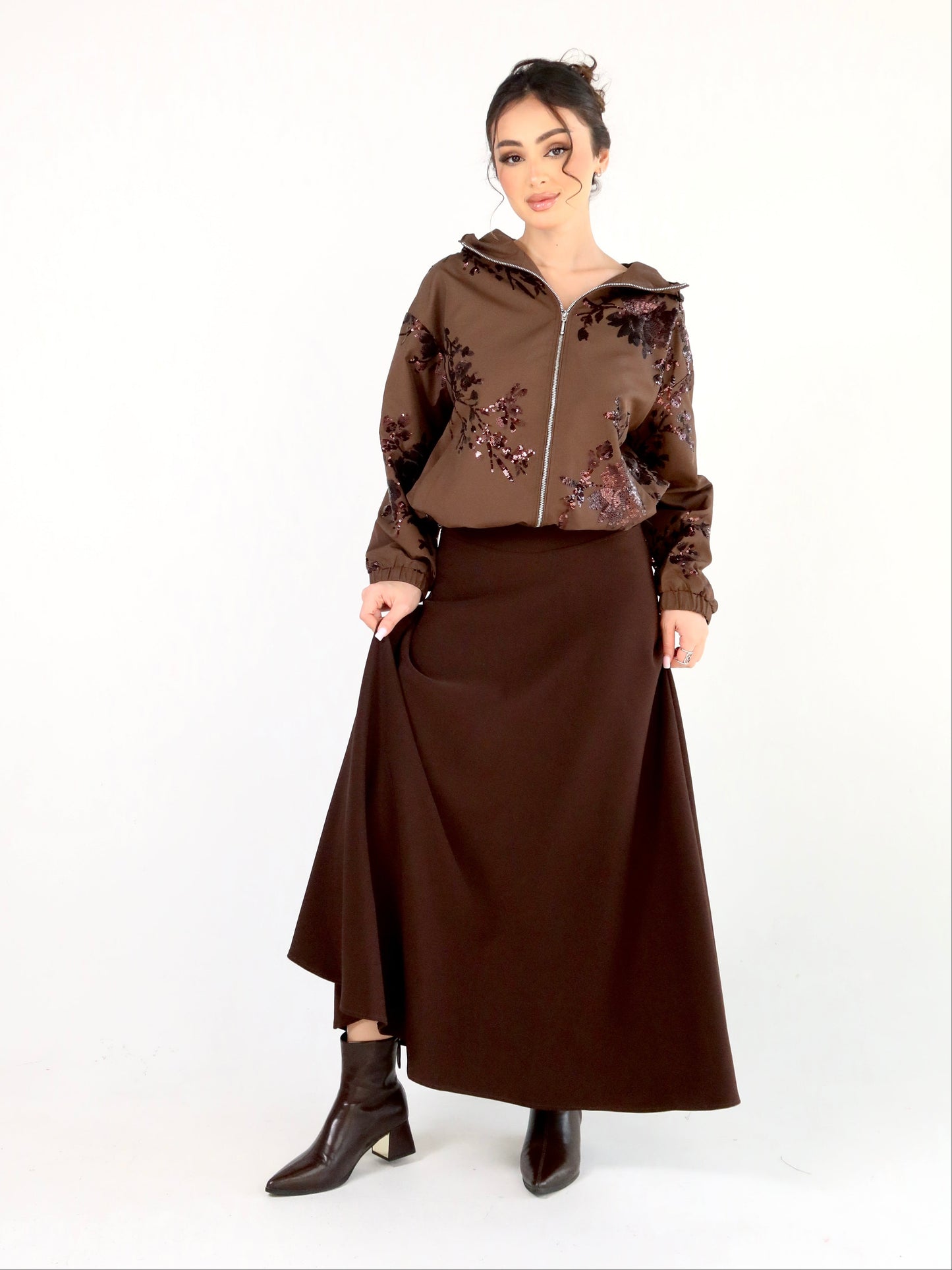 Brown embellished windbreaker