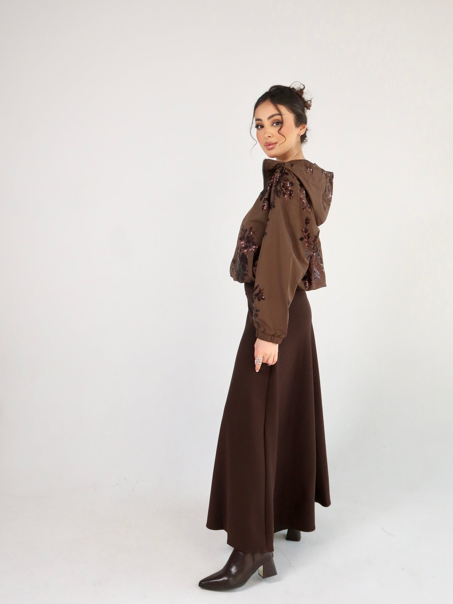 Brown embellished windbreaker