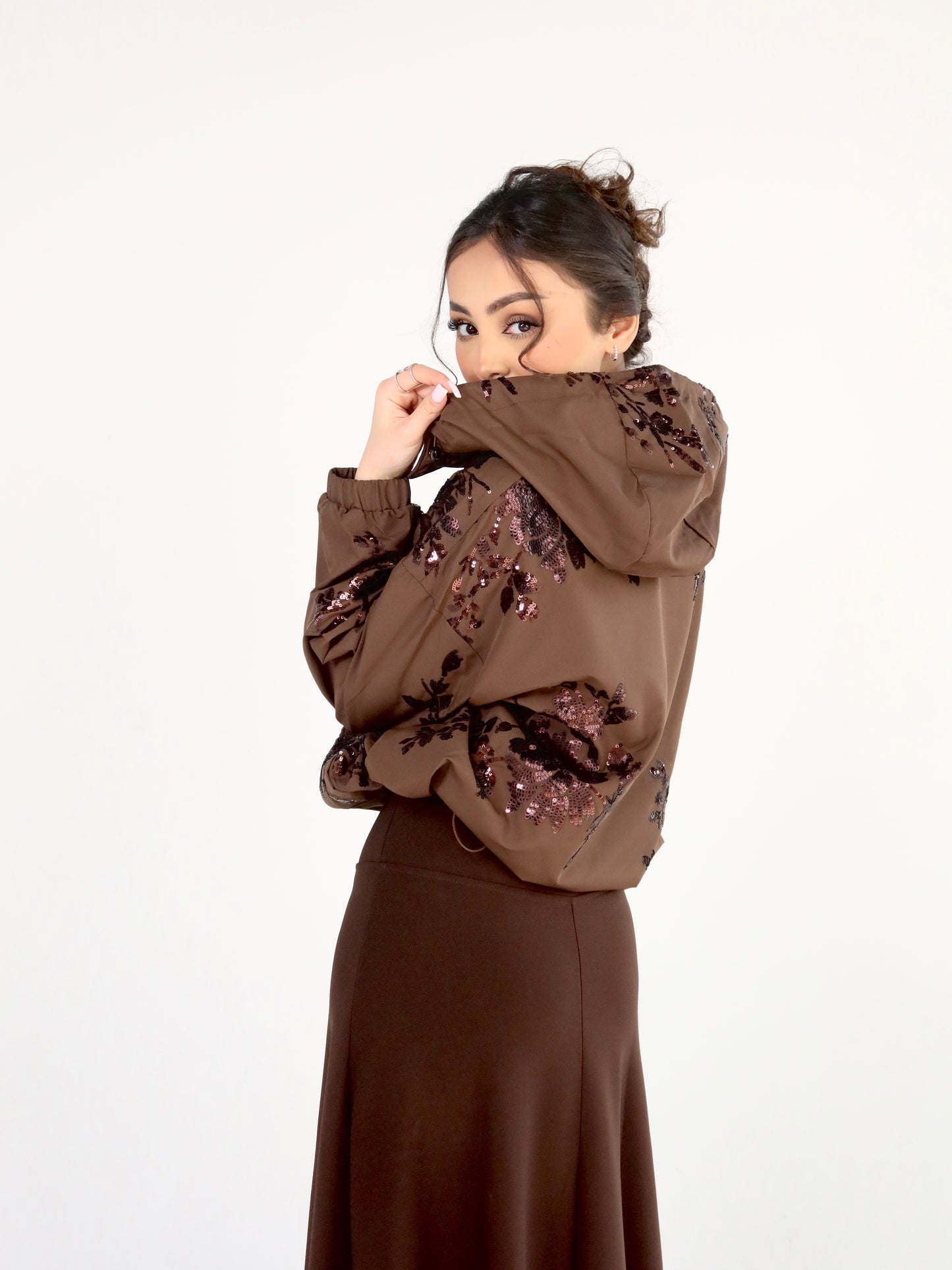 Brown embellished windbreaker