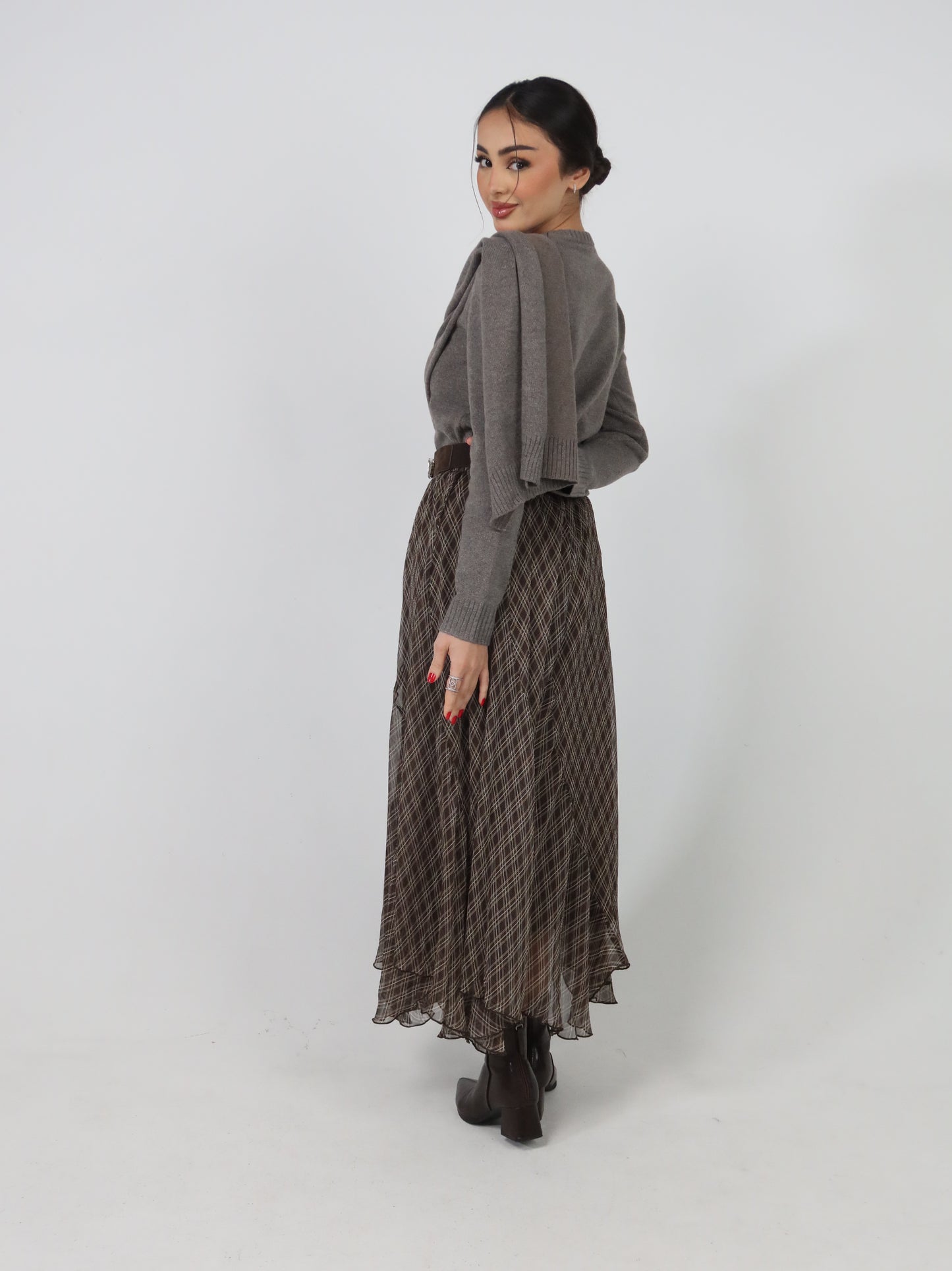 Brown plaid skirt- تنوره فقط
