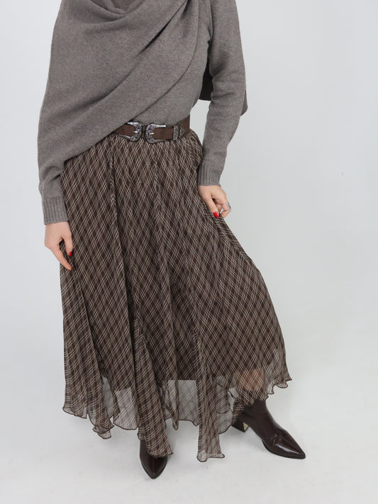 Brown plaid skirt- تنوره فقط